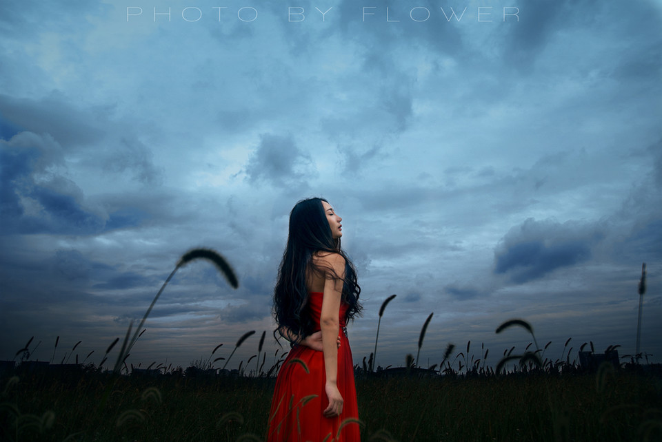 草地上红裙亮眼美女  第13张