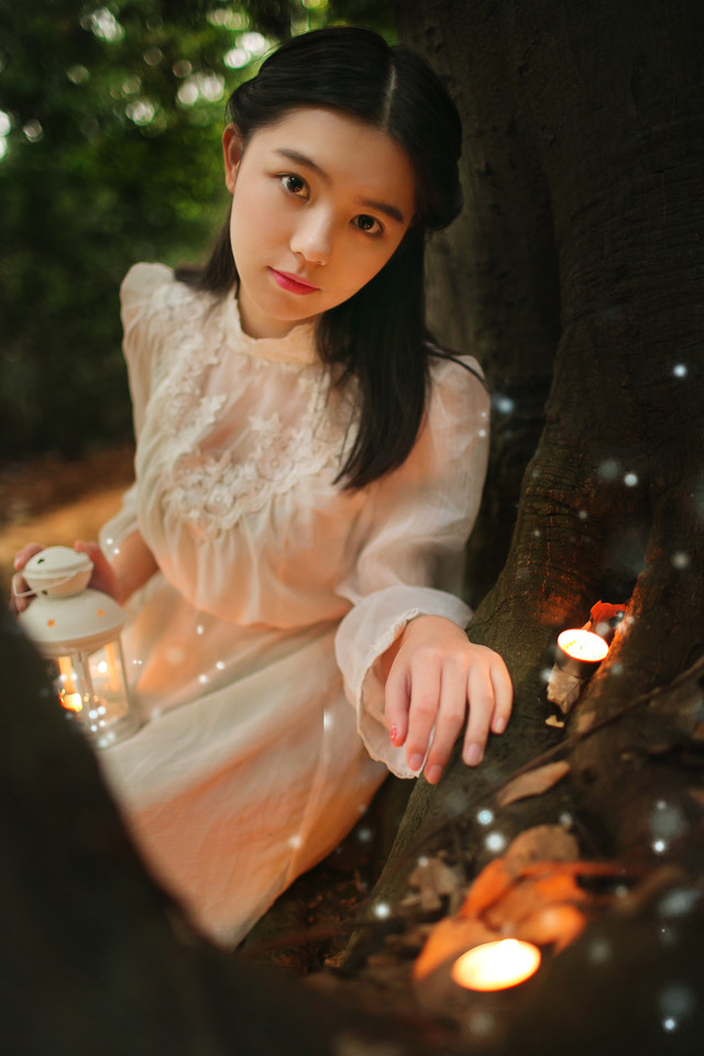 树下美女夜晚灯光点点  第9张